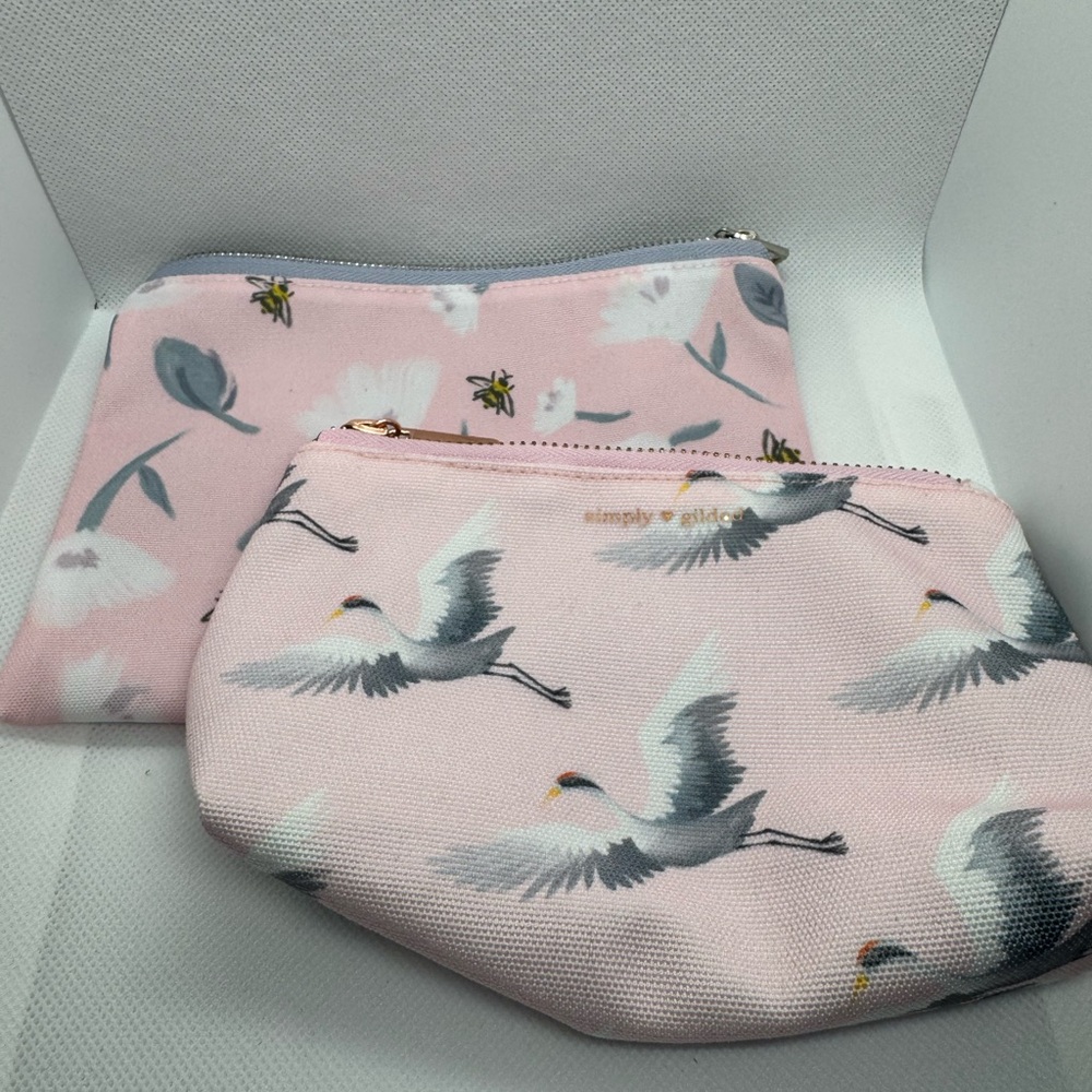 Simply Gilded Pink Floral and Bird Print Pouches